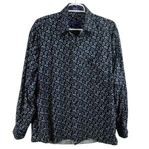 Men's Alan Flusser Navy Shirt Paisley Print Button Up Long Sleeve Workwear Large